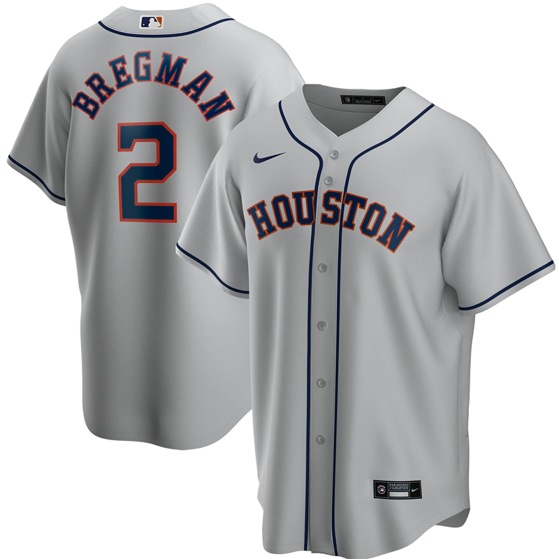 2020 MLB Men Houston Astros #2 Alex Bregman Nike Gray Road 2020 Replica Player Jersey 1->houston astros->MLB Jersey